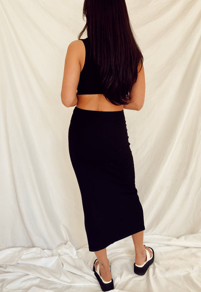 Image to buy women's black midi dress